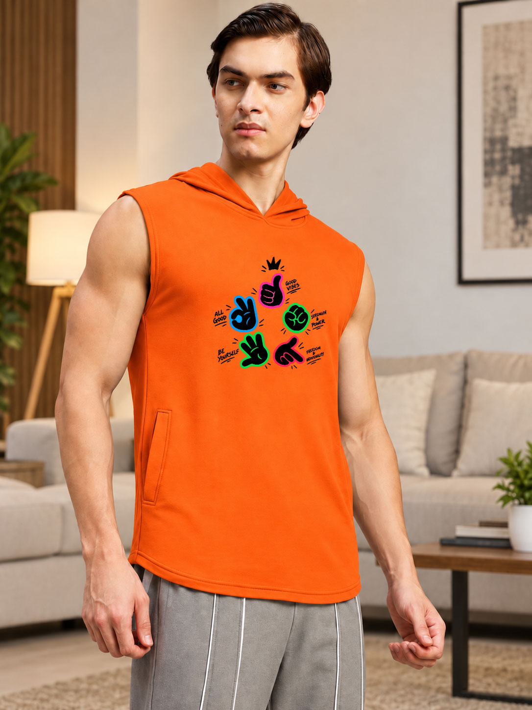 GESTURE SLEEVELESS GRAPHIC PRINT ORANGE