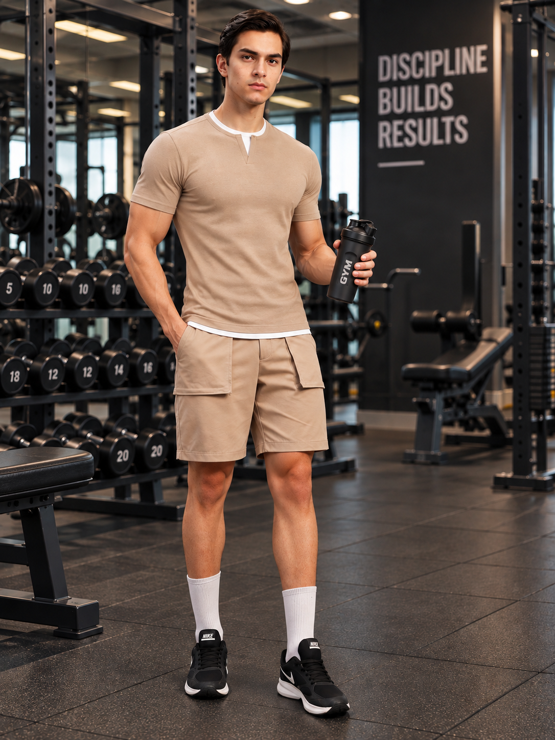LAYERED REGULAR FIT T-SHIRT BEIGE