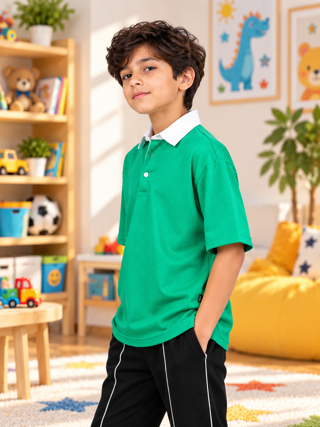 SAGOL POLO OVERSIZED T-SHIRT KIDS GREEN