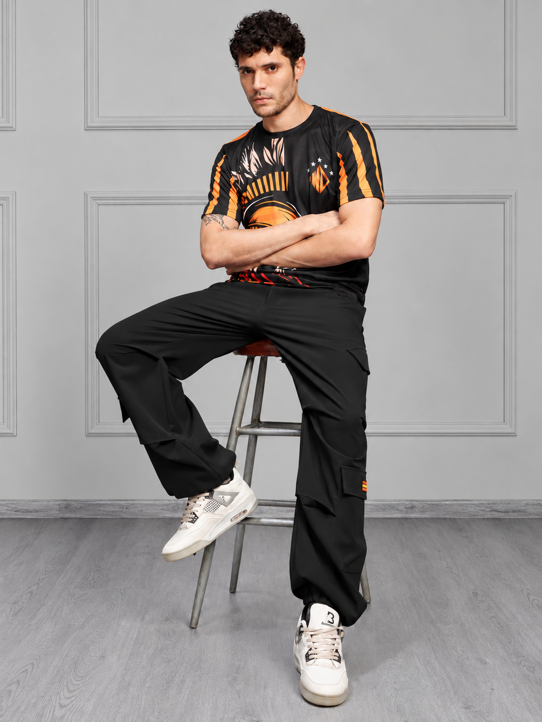 RELAXED FIT MULTI POCKET CARGO PANTS BLACK