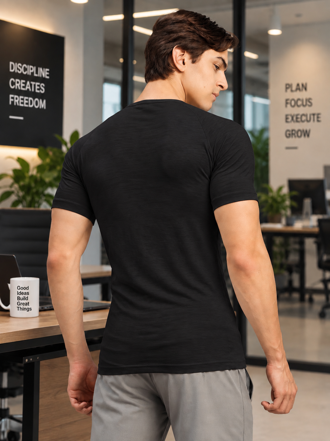SLEEVE BUTTON HENLEY BLACK