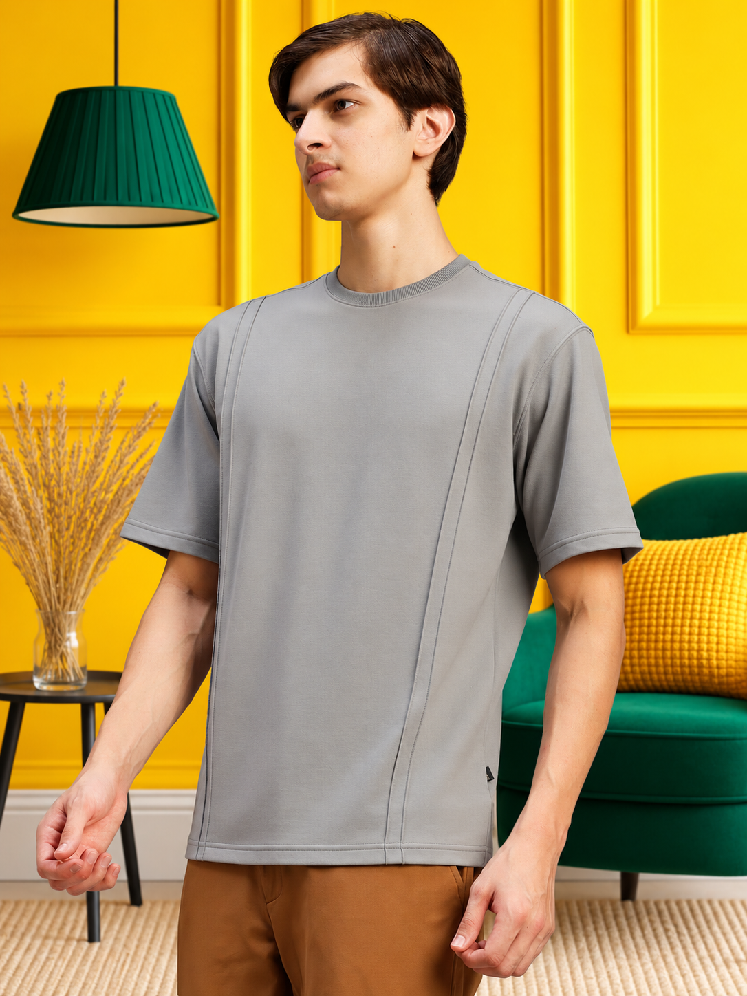 PANEL OVERSIZED CREW T-SHIRT GREY