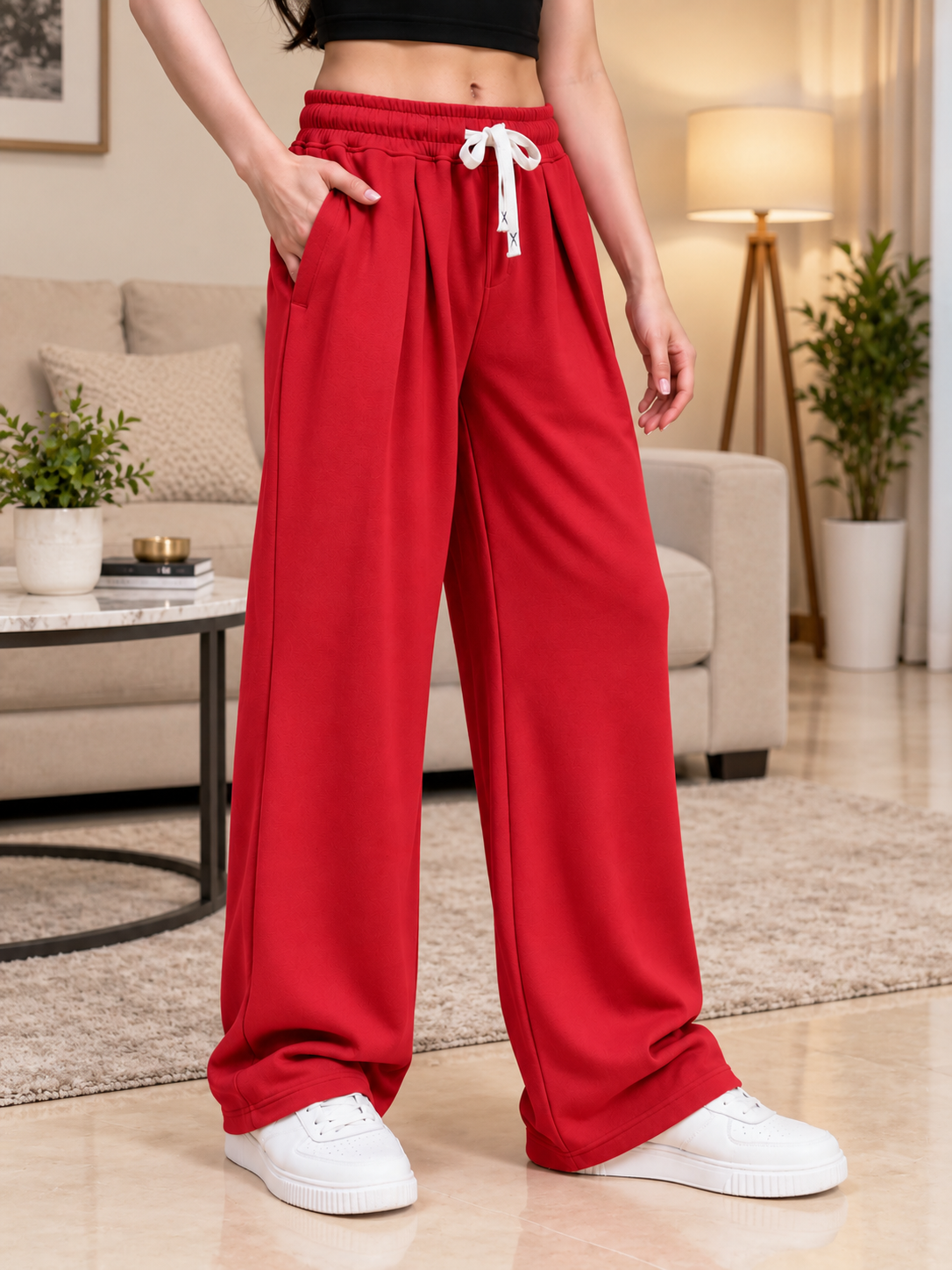 WOMEN DRAPE TAILORED FIT JOGGERS RED