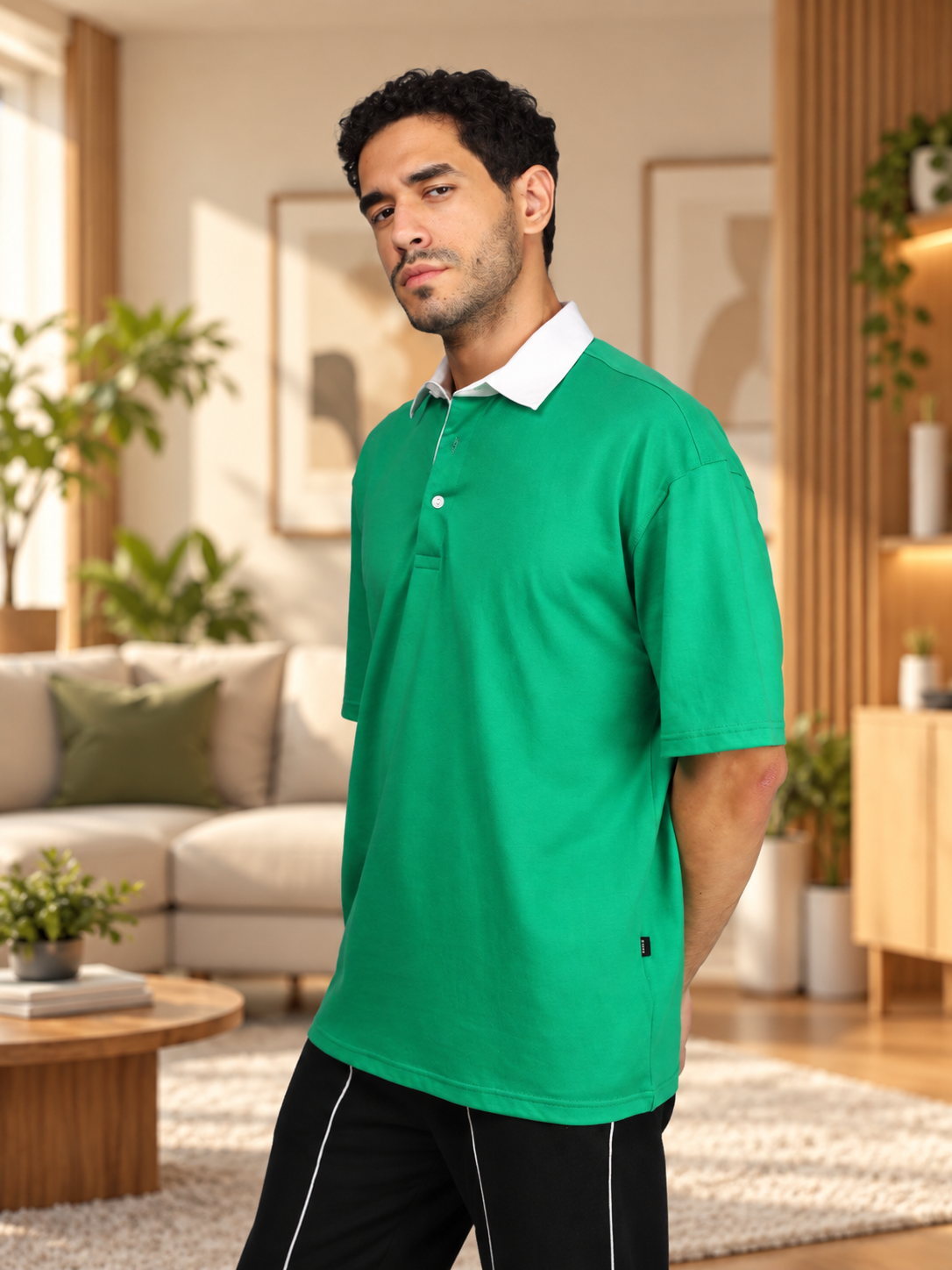 SAGOL POLO OVERSIZED POLO T-SHIRT GREEN