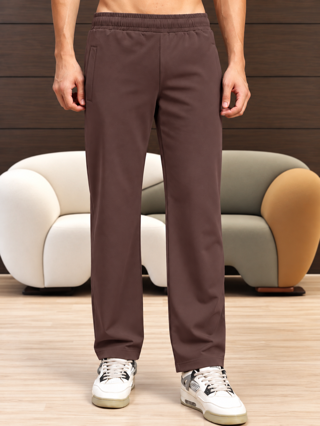 ESSENTIAL FLEX FIT CASUAL PANTS DARK BROWN