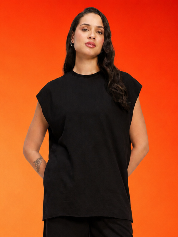WOMEN DRIVE MONOCHROME SLEEVELESS T-SHIRT BLACK