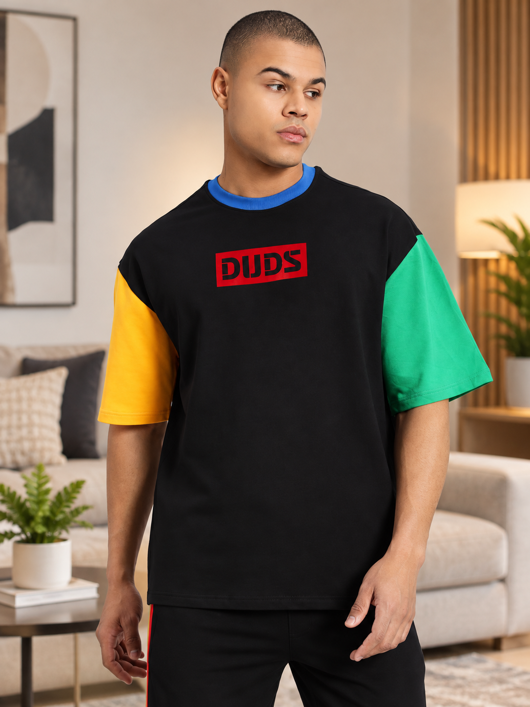 CHROMA COLOR BLOCKED OVERSIZED T-SHIRT BLACK