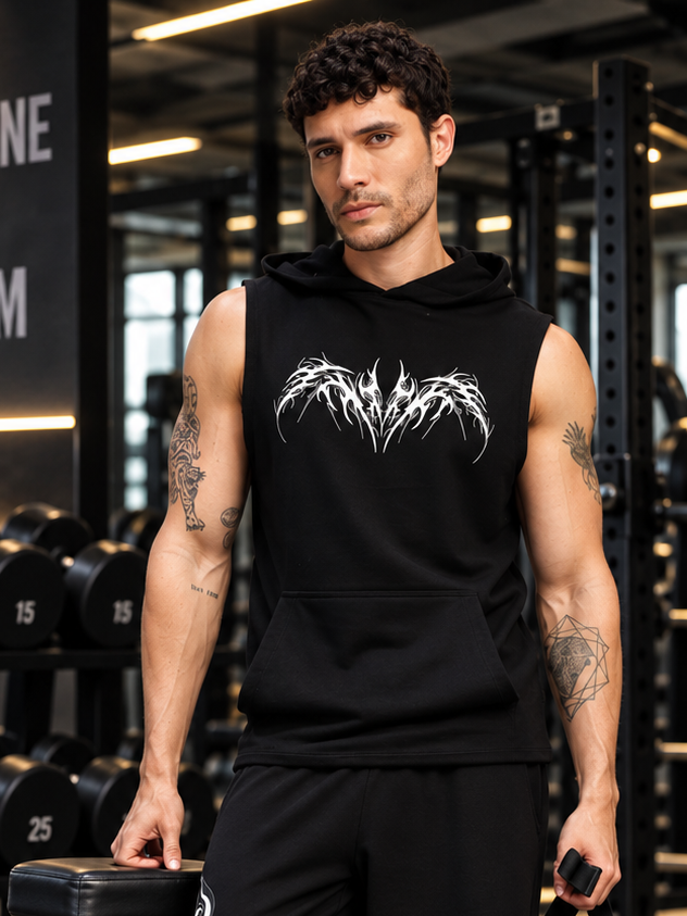 PHANTOM SLEEVELESS HOODED  T-SHIRT BLACK