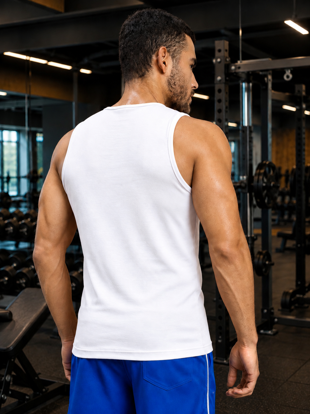 MUSCLE FIT BODYBUILDING GYM T-SHIRT WHITE