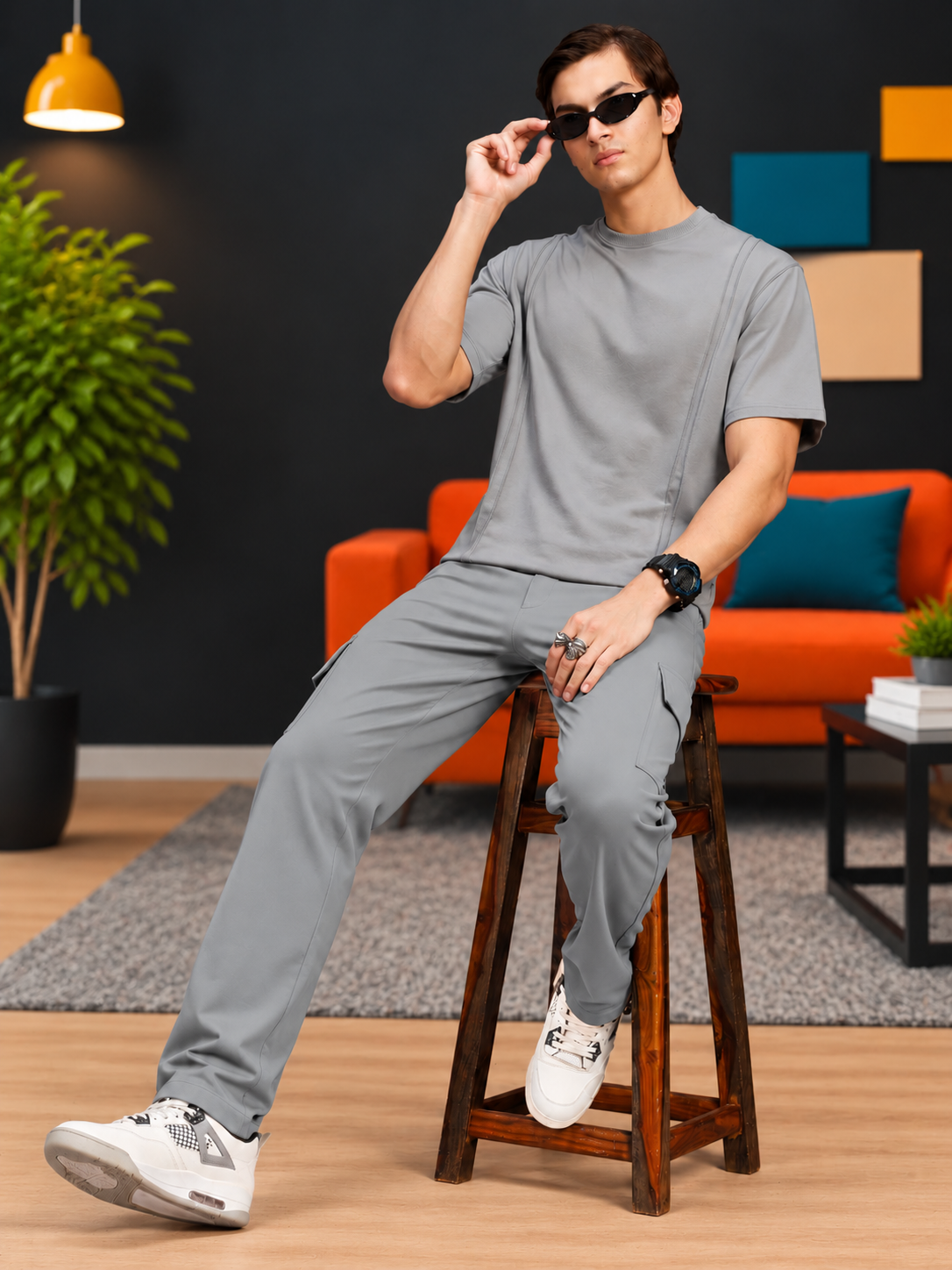 BELT LOOPS CARGO TROUSERS GREY