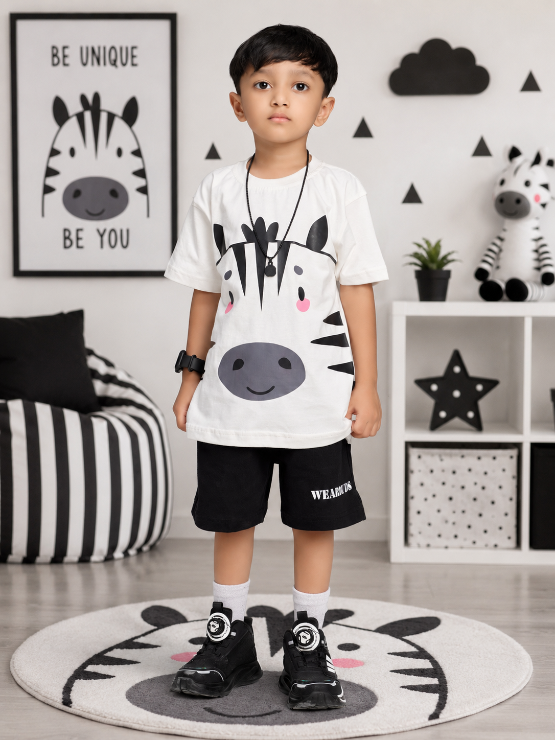 ZIPPY ZEBRA GRAPHIC CO-ORD SET FOR BOYS GIRLS WHITE BLACK