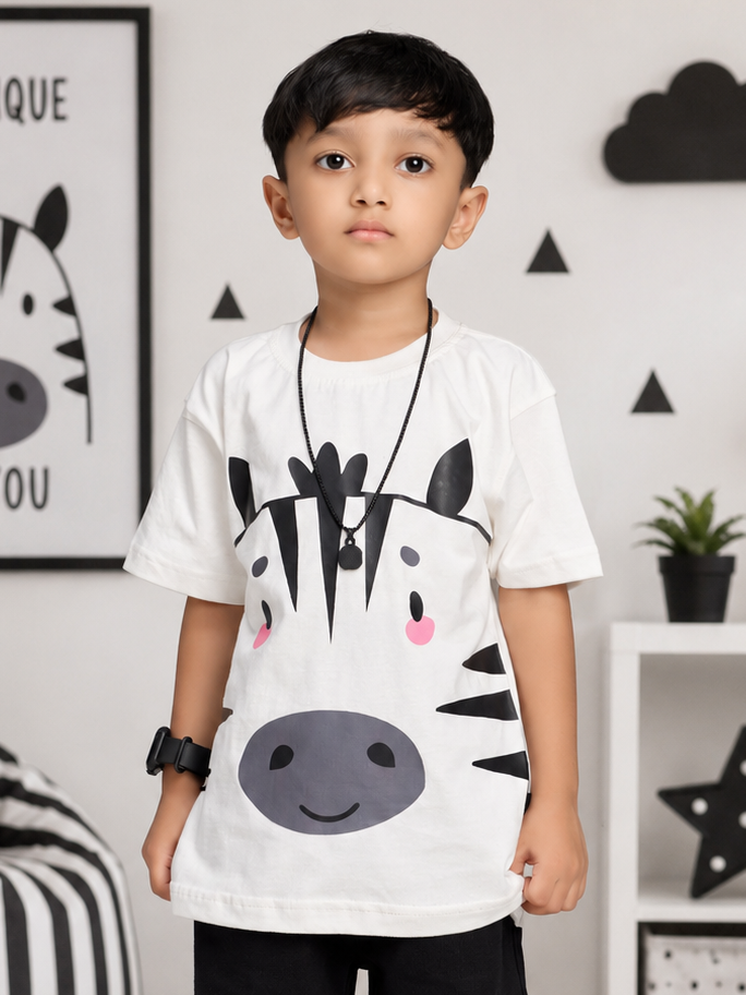 ZIPPY ZEBRA T-SHIRT FOR BOYS GIRLS WHITE