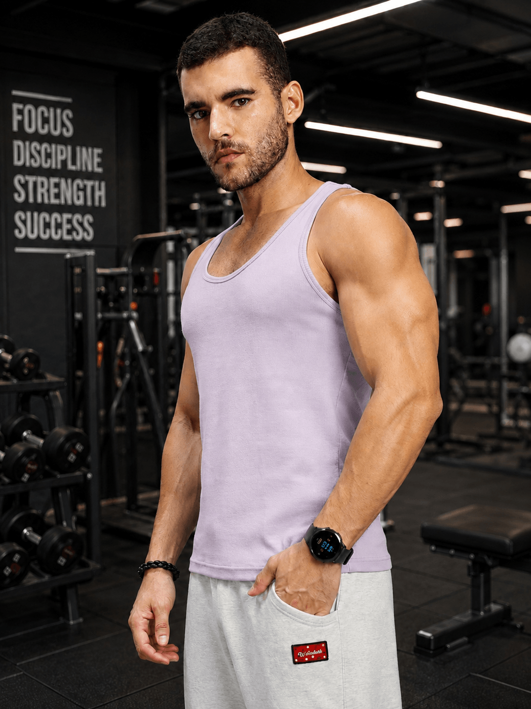 WEARDUDS Shop EASY WEAR VEST GYM T-SHIRT LAVENDER for a trendy sporty look perfect for workouts, gym sessions, casual outings, and everyday wear.