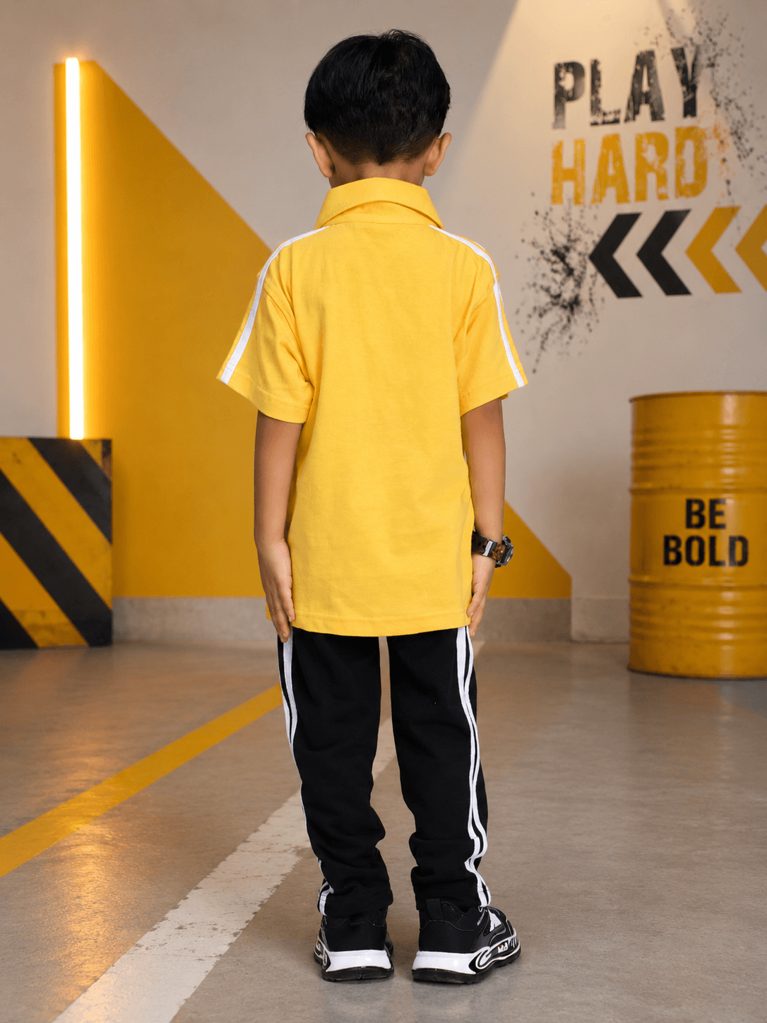 CHAMPION TRACK POLO CO-ORD FOR BOYS GIRLS YELLOW BLACK