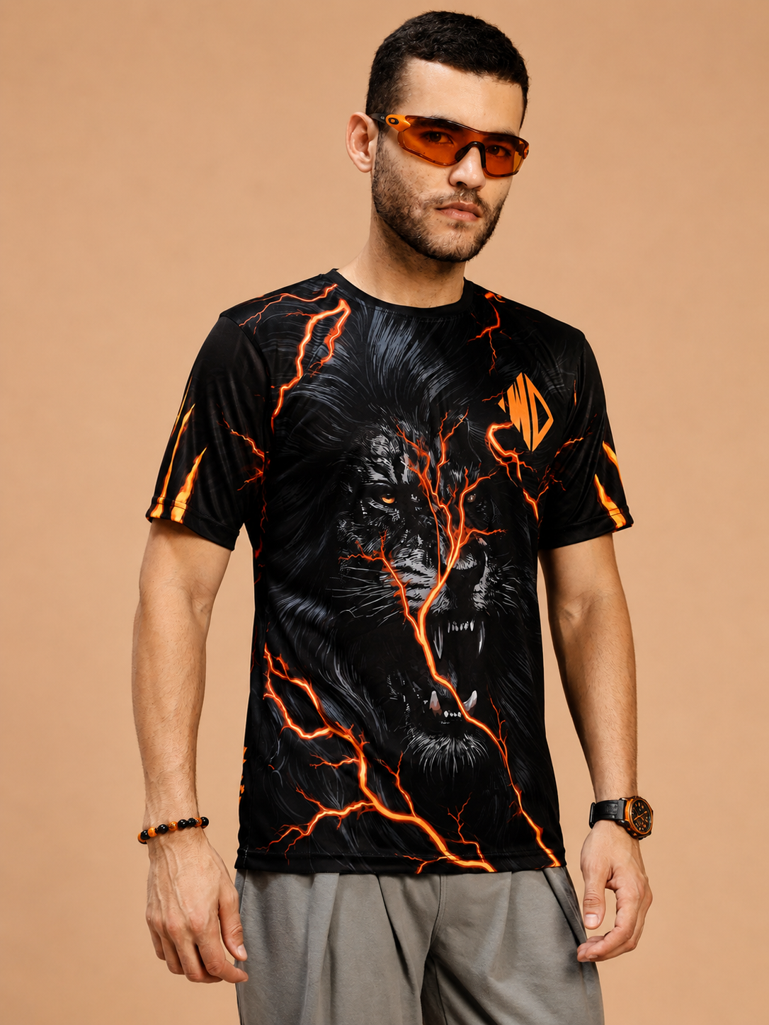 WILD LIFE POWER GRAPHIC RUNNING T-SHIRT BLACK ORANGE