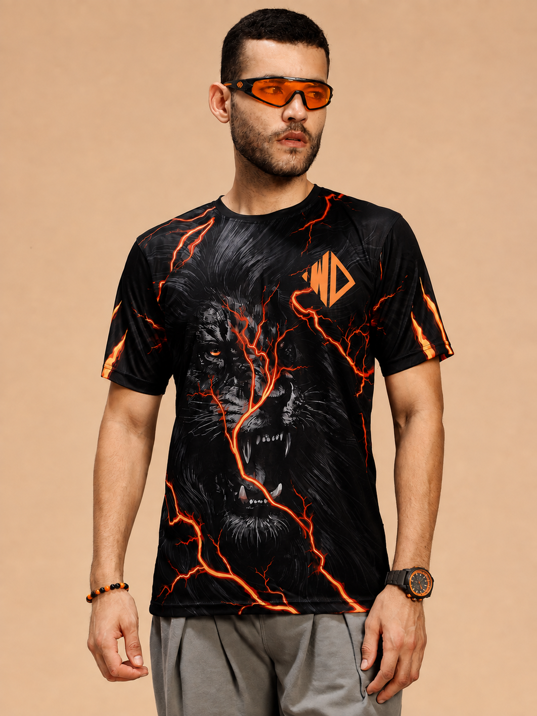 WILD LIFE POWER GRAPHIC RUNNING T-SHIRT BLACK ORANGE
