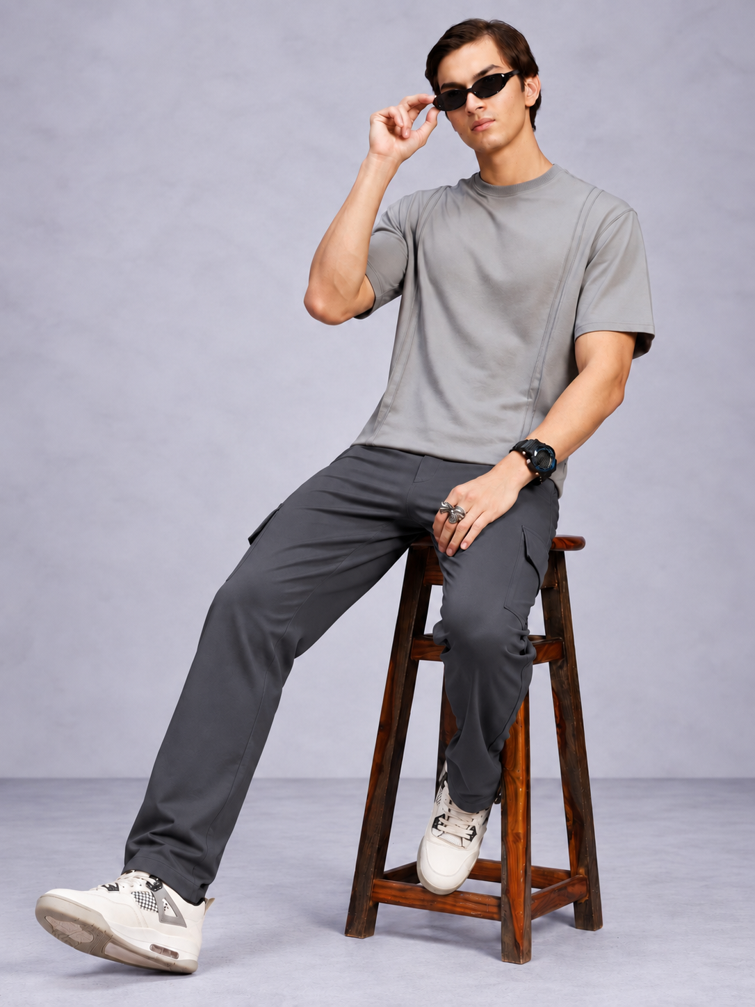 BELT LOOPS CARGO TROUSERS GREY
