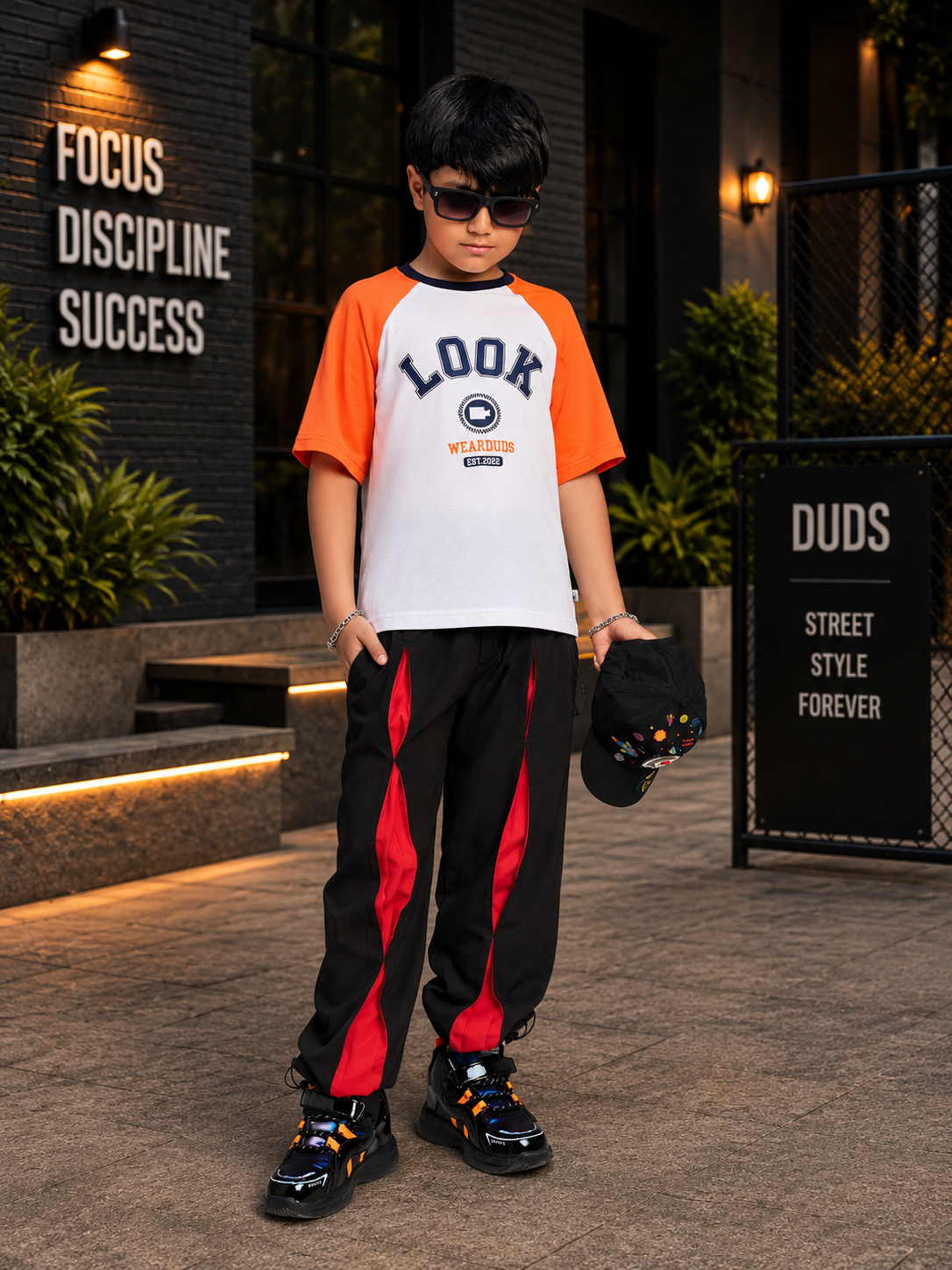STREET CLUB T-SHIRT BOYS GIRLS WHITE ORANGE