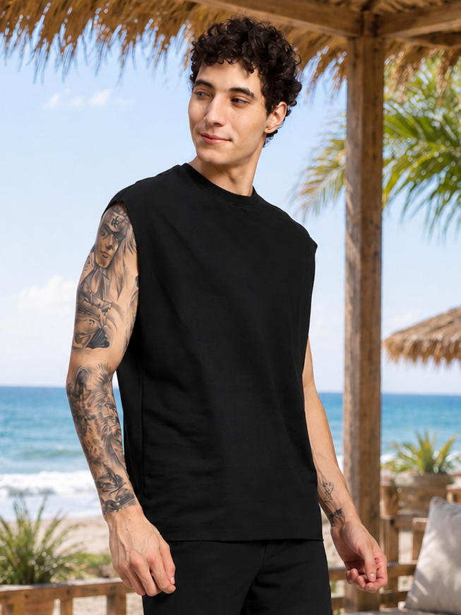 DRIVE MONOCHROME SLEEVELESS T-SHIRT ROYAL BLACK