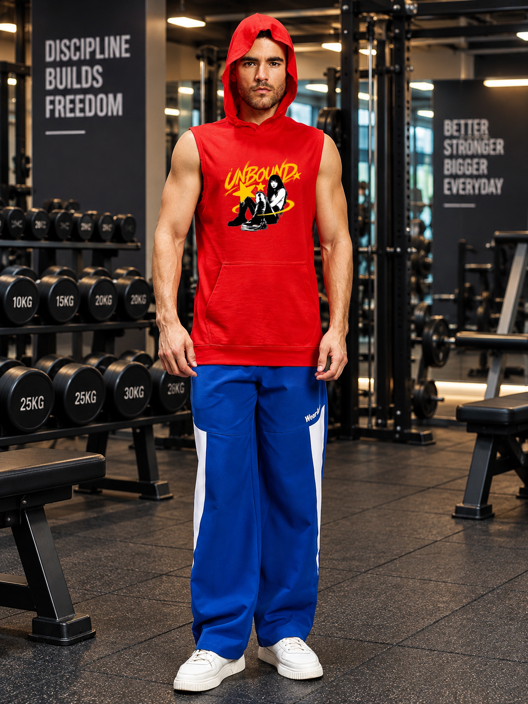 GRAPHIC GYM SLEEVELESS HOODED T-SHIRT RED