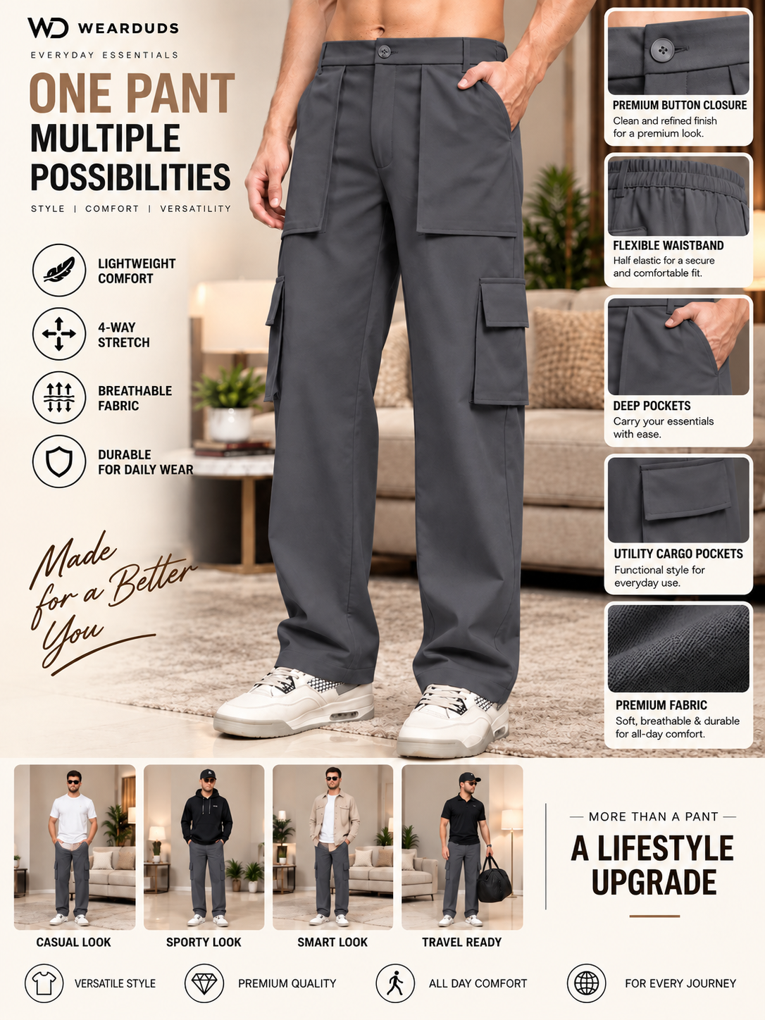 URBAN STREETWEAR OVERSIZED CARGO DARK GREY
