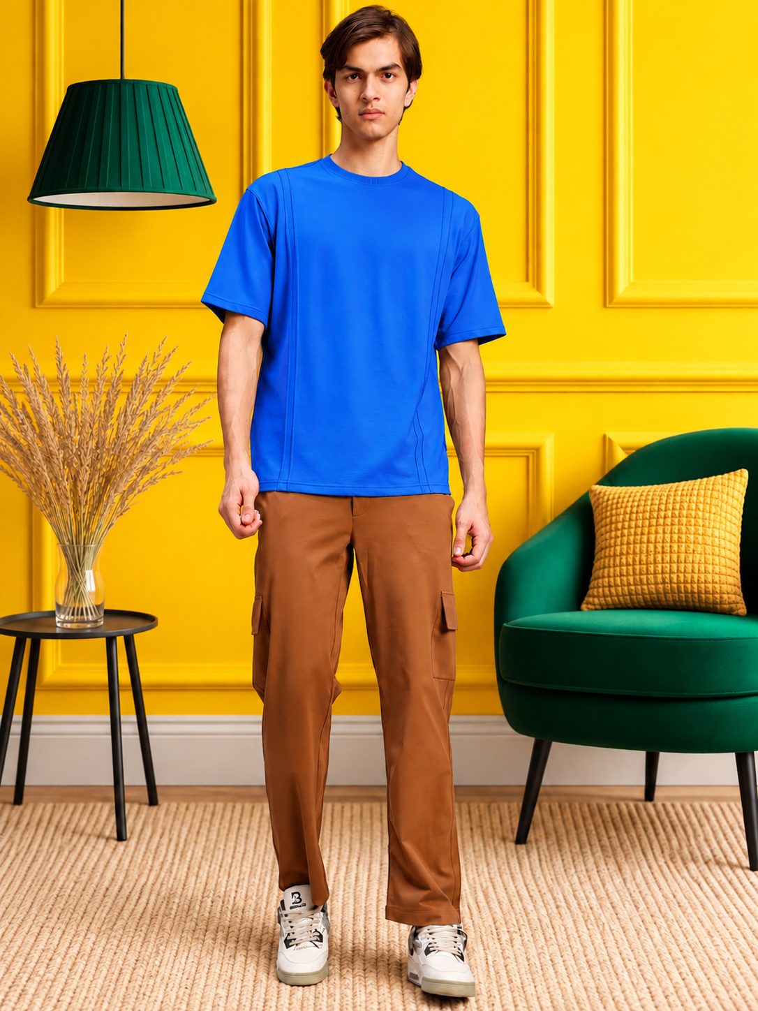PANEL OVERSIZED CREW T-SHIRT BLUE