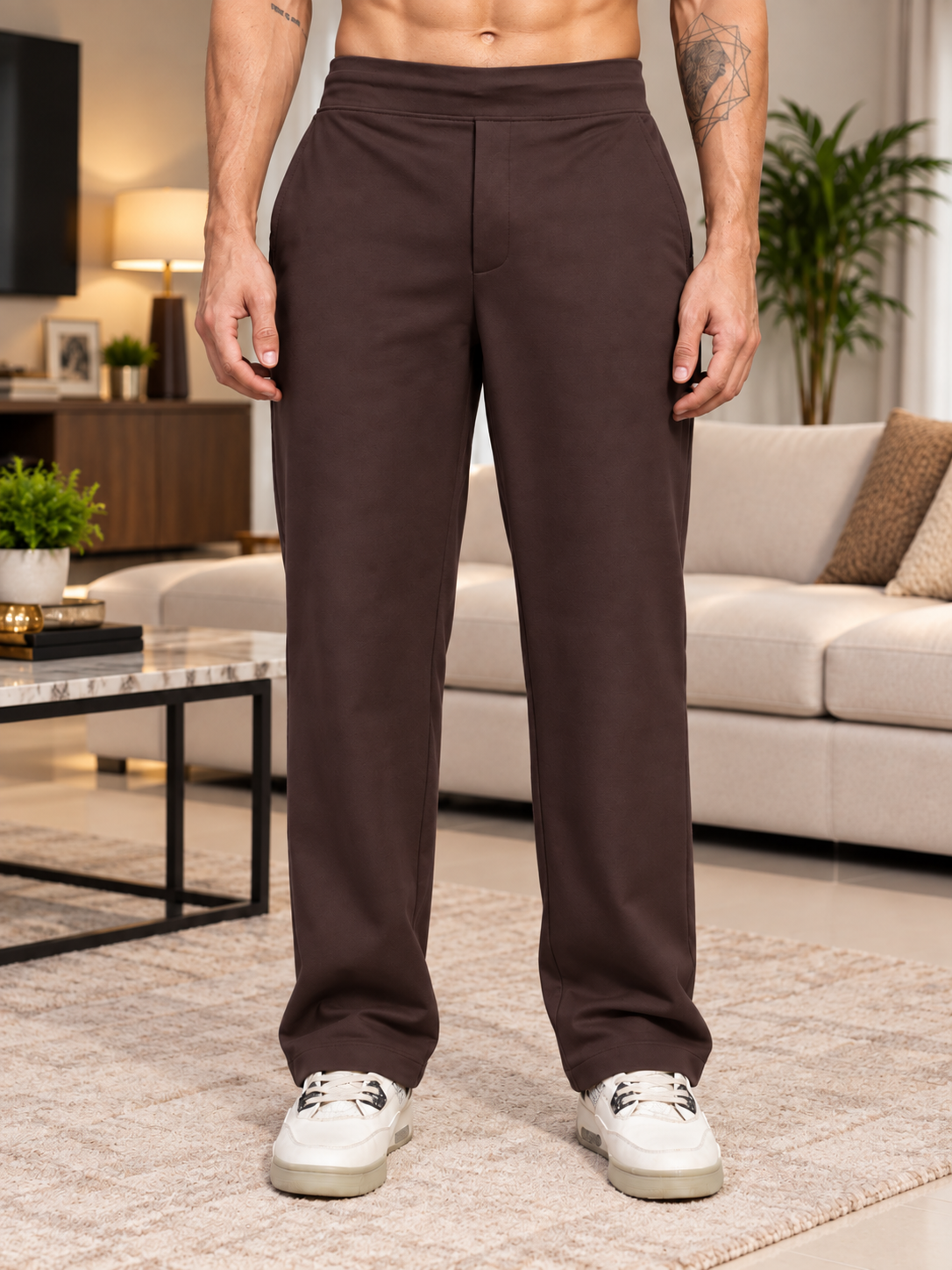 WAISTBOARD SMART CASUAL PANTS DARK BROWN