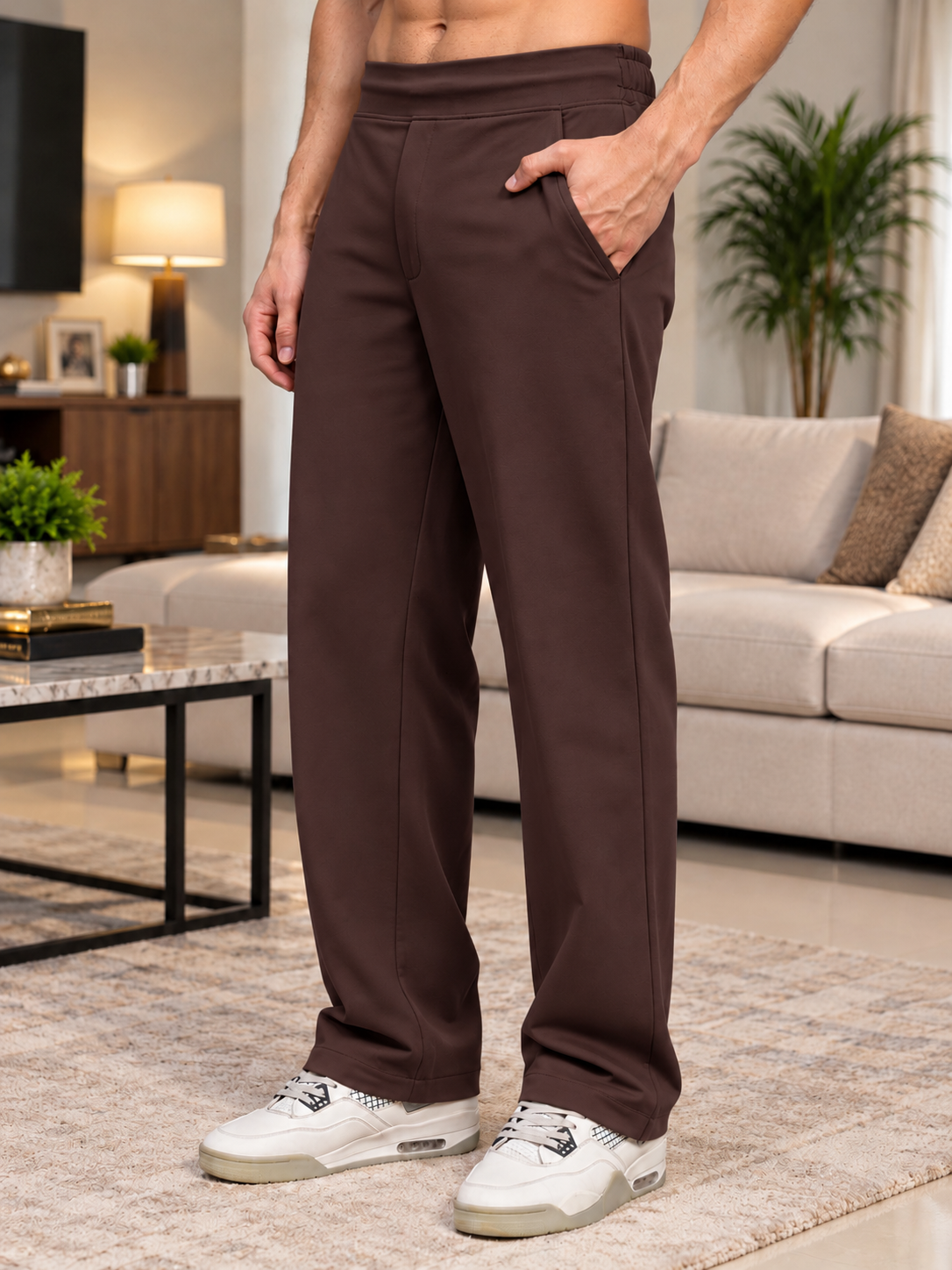 WAISTBOARD SMART CASUAL PANTS DARK BROWN