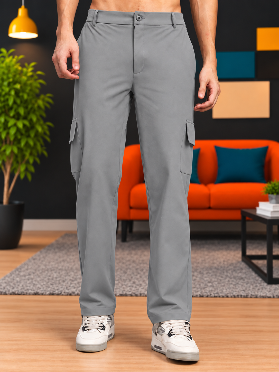 BELT LOOPS CARGO TROUSERS GREY