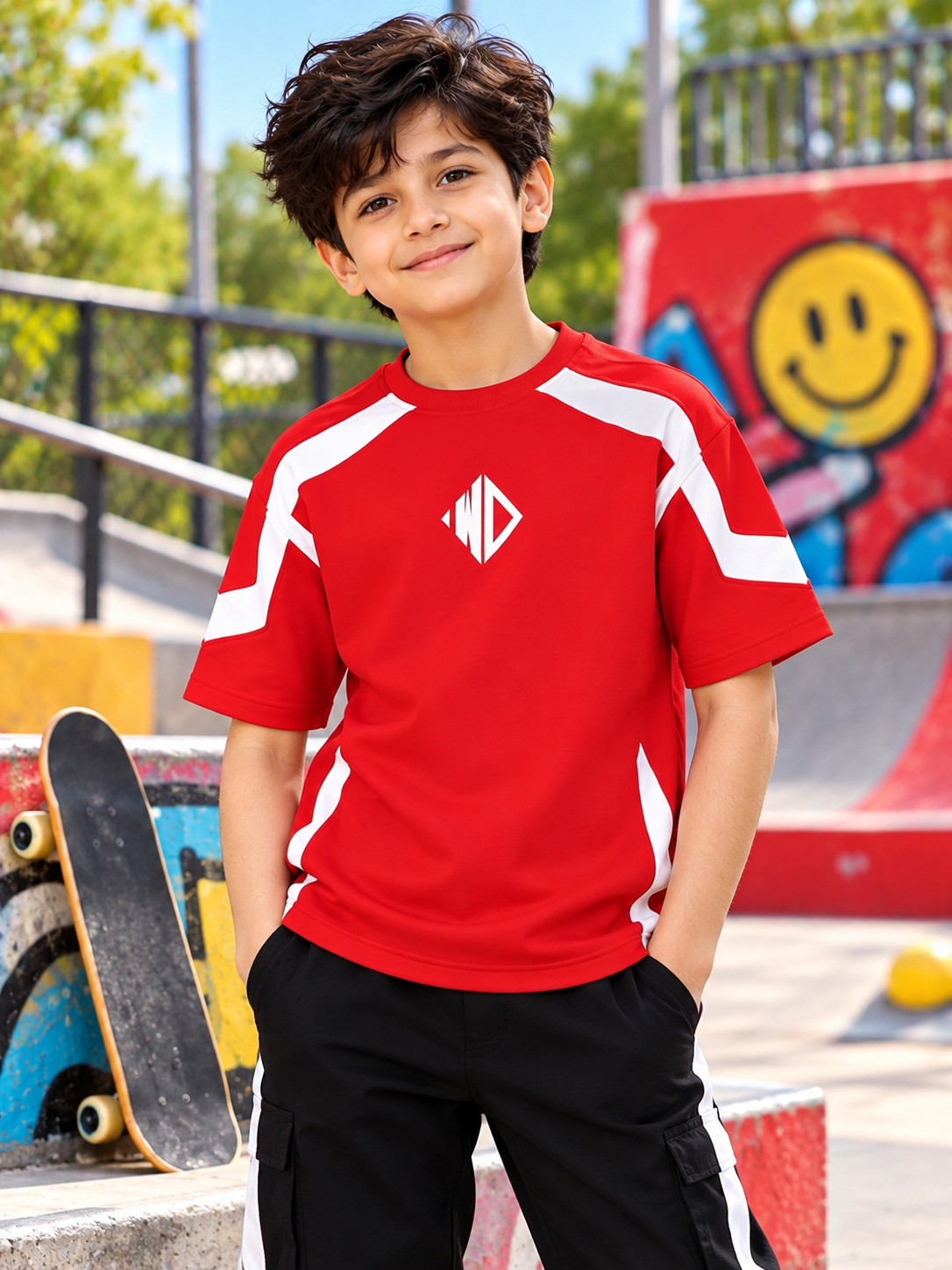 RUGBY OVER-SIZED T-SHIRT KIDS RED WHITE