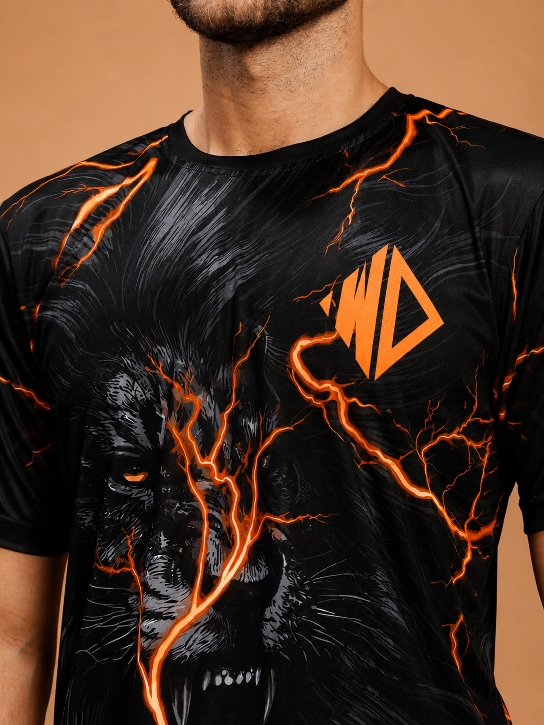 WILD LIFE POWER GRAPHIC RUNNING T-SHIRT BLACK ORANGE