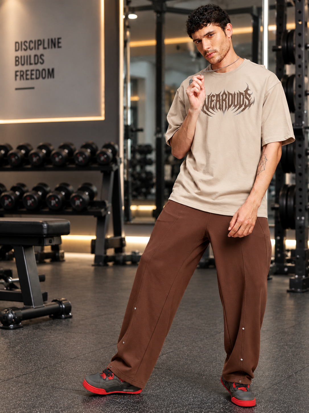 METALLIC HARDWARE ACCENT JOGGERS BROWN