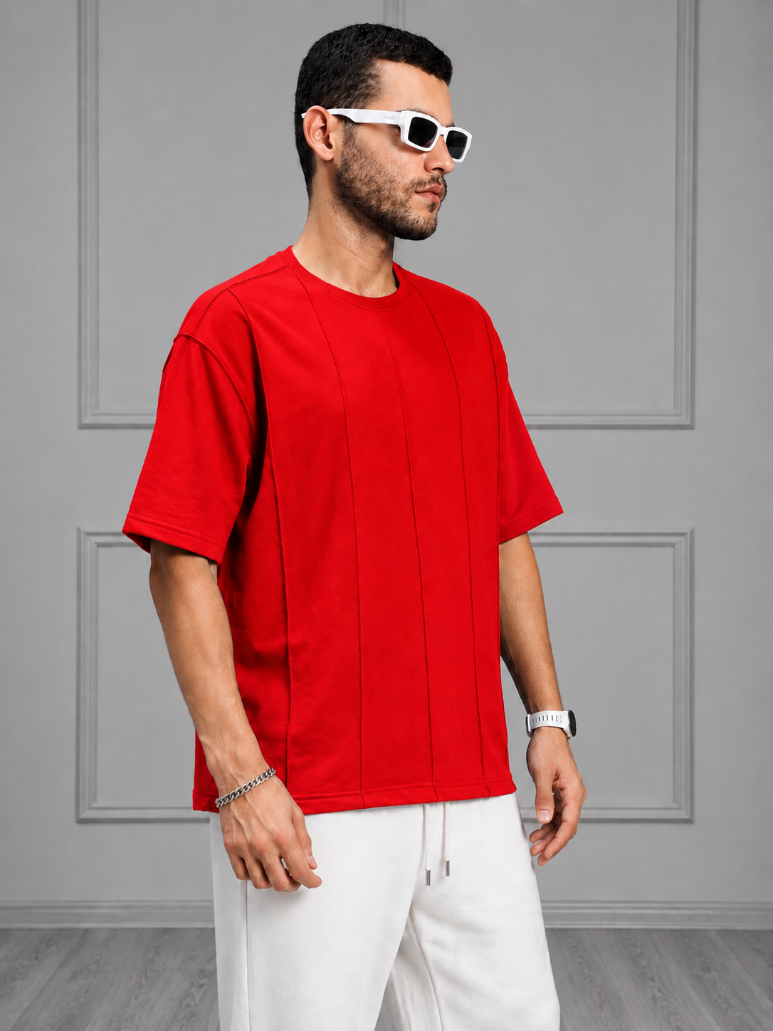 BOXY FIT PANELS OVERSIZED T-SHIRT RED