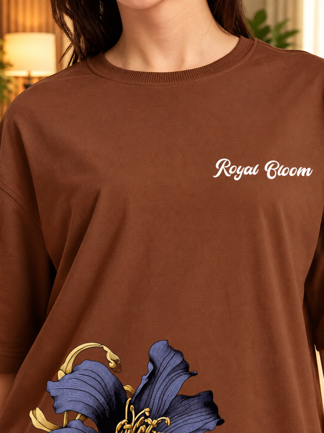 WOMEN ROYAL BLOOM FLORAL T-SHIRT BROWN