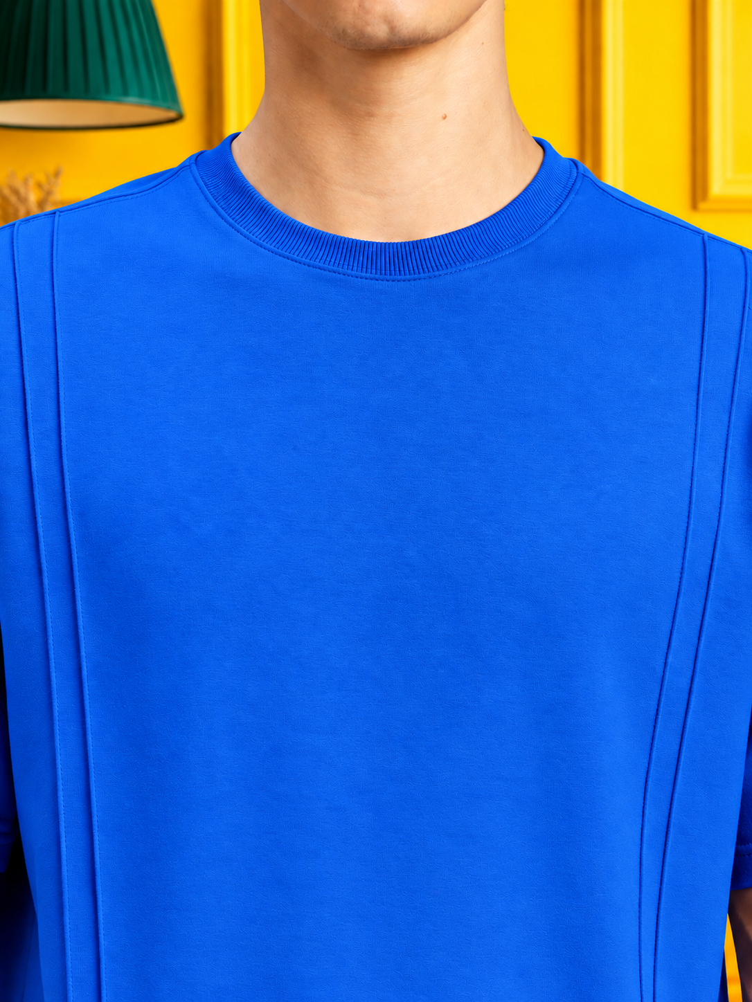 PANEL OVERSIZED CREW T-SHIRT BLUE