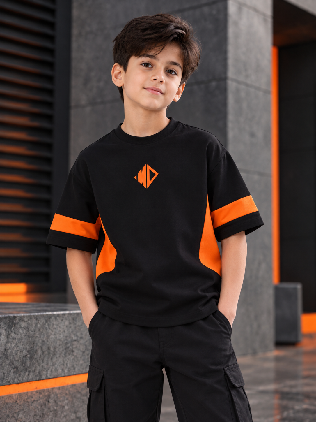 WD GORBCORE T-SHIRT FOR BOYS GIRLS BLACK ORANGE