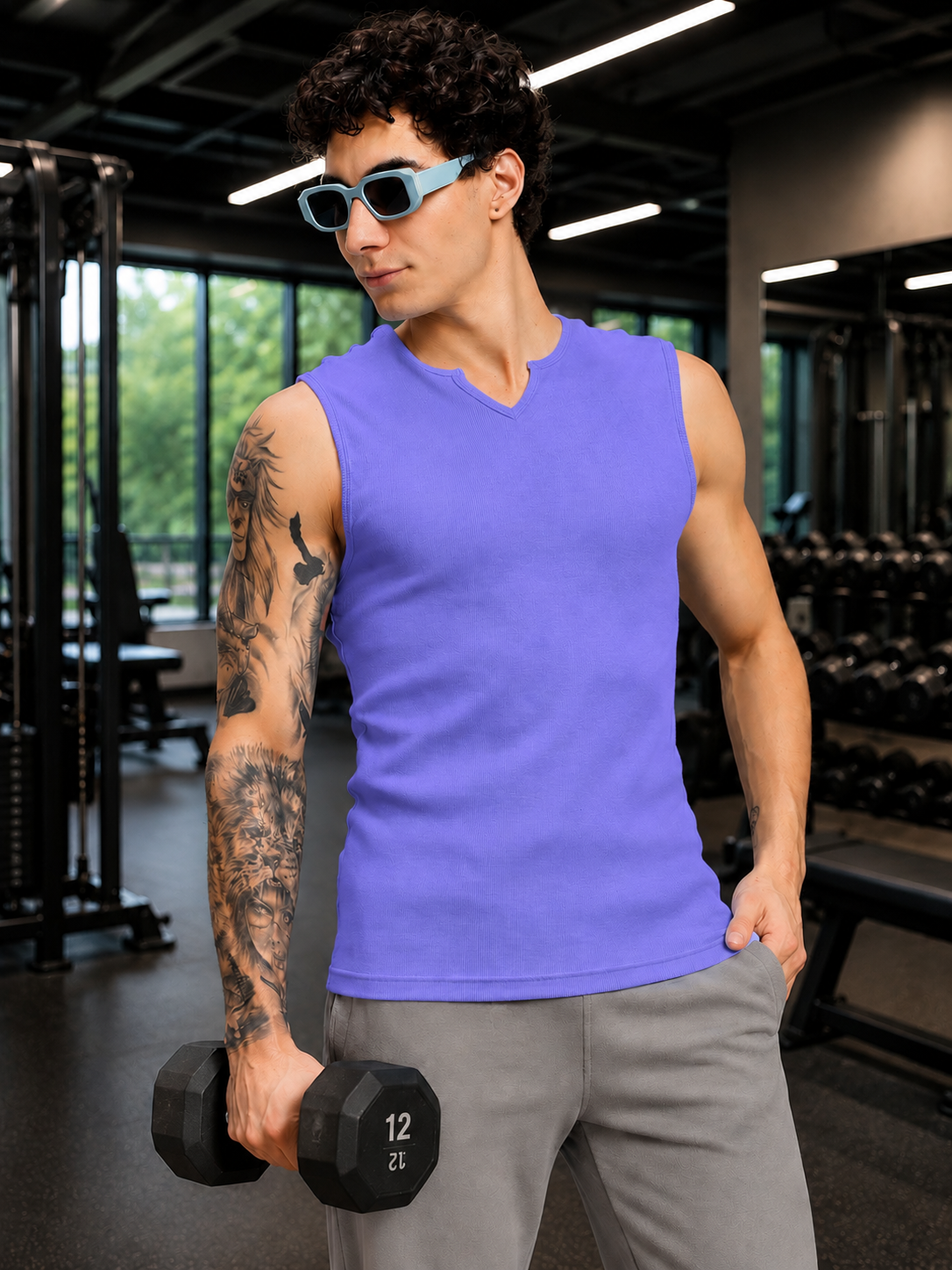 SLEEVELESS WORKOUT COTTON T-SHIRT PURPLE