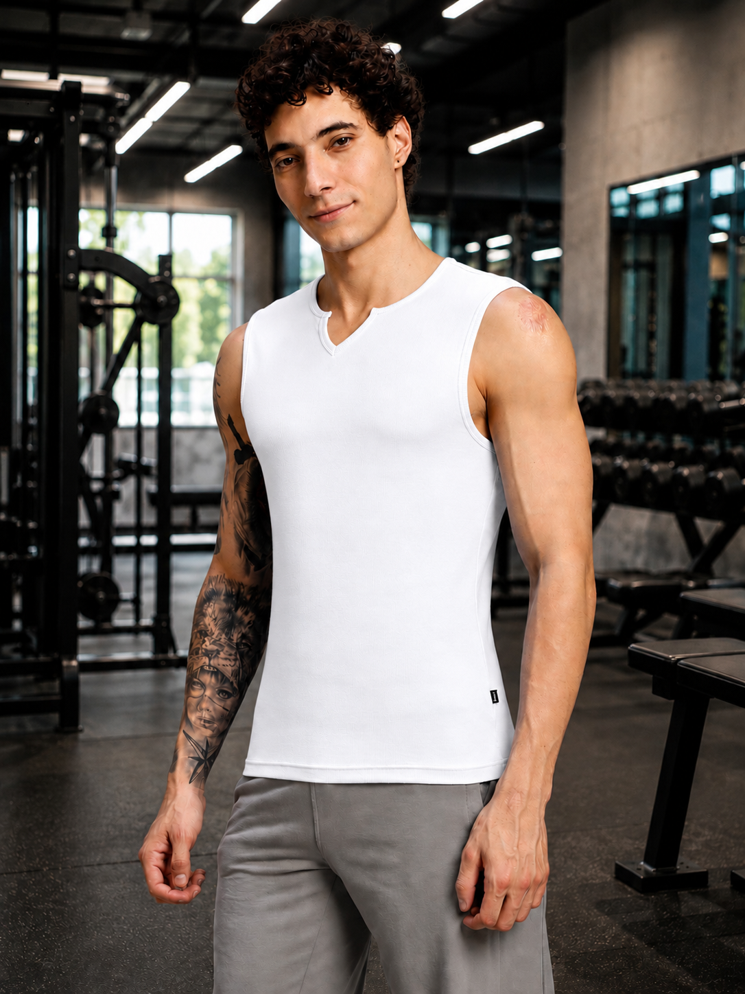 SLEEVELESS WORKOUT COTTON T-SHIRT WHITE