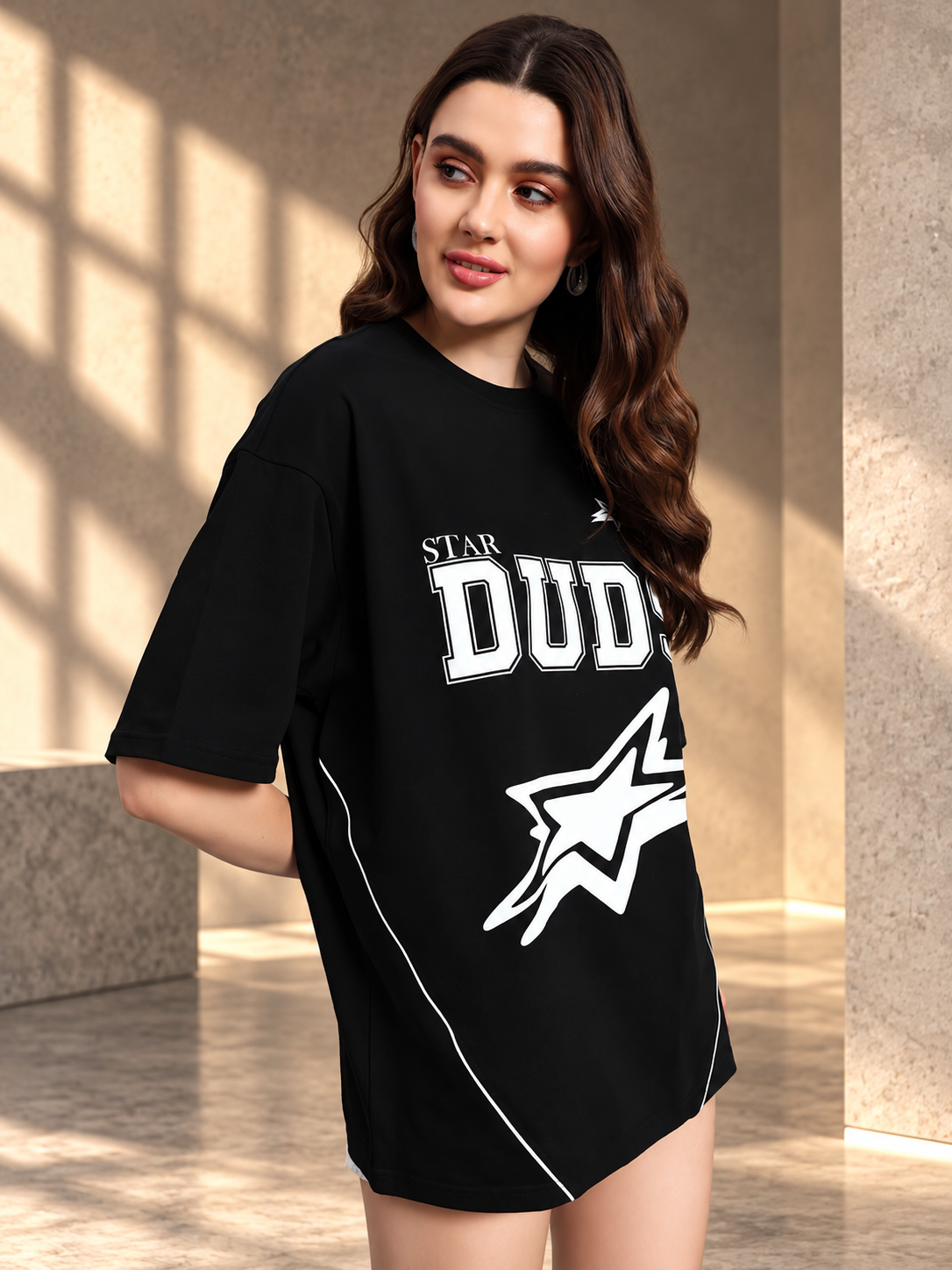 WOMEN GALAXY OVER-SIZED T-SHIRT BLACK