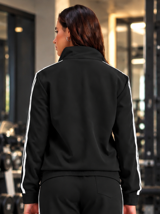 WOMEN SPORTY ZIP UP RELAXED FIT JACKET BLACK