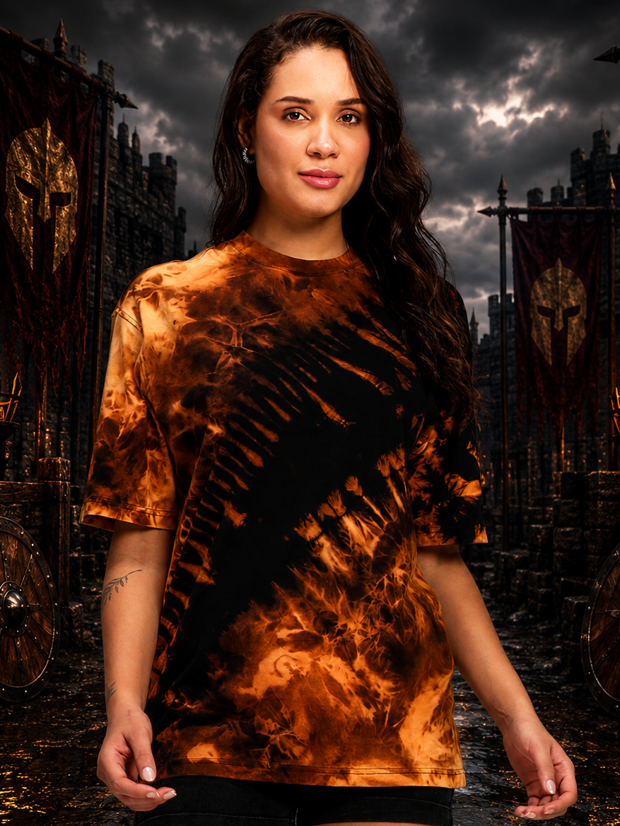WOMEN SOLAR TIE-DYE T-SHIRT BLACK FIRE ORANGE