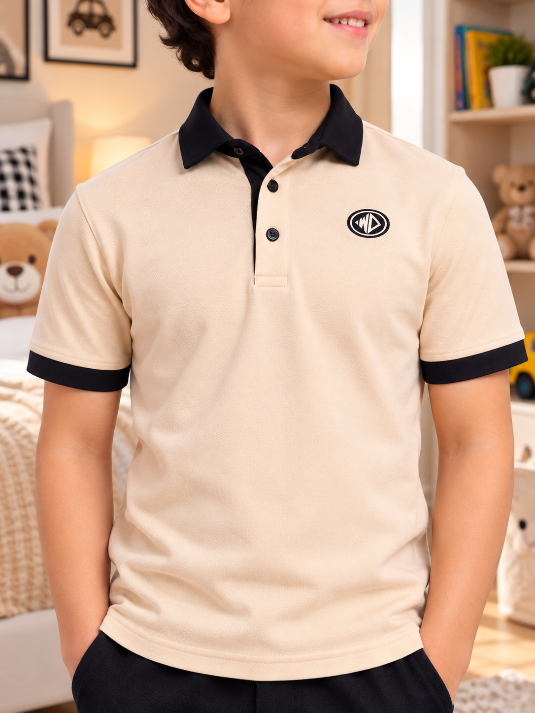 EDGE POLO REGULAR T-SHIRT FOR BOYS GIRLS BEIGE BLACK