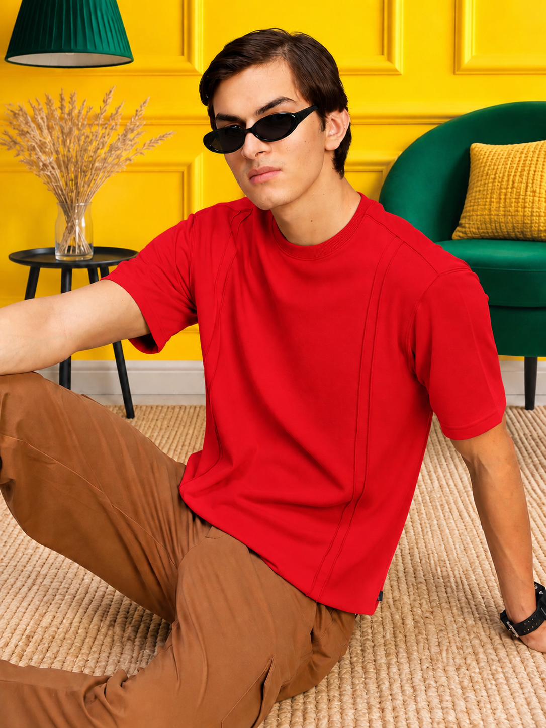 PANEL OVERSIZED CREW T-SHIRT RED
