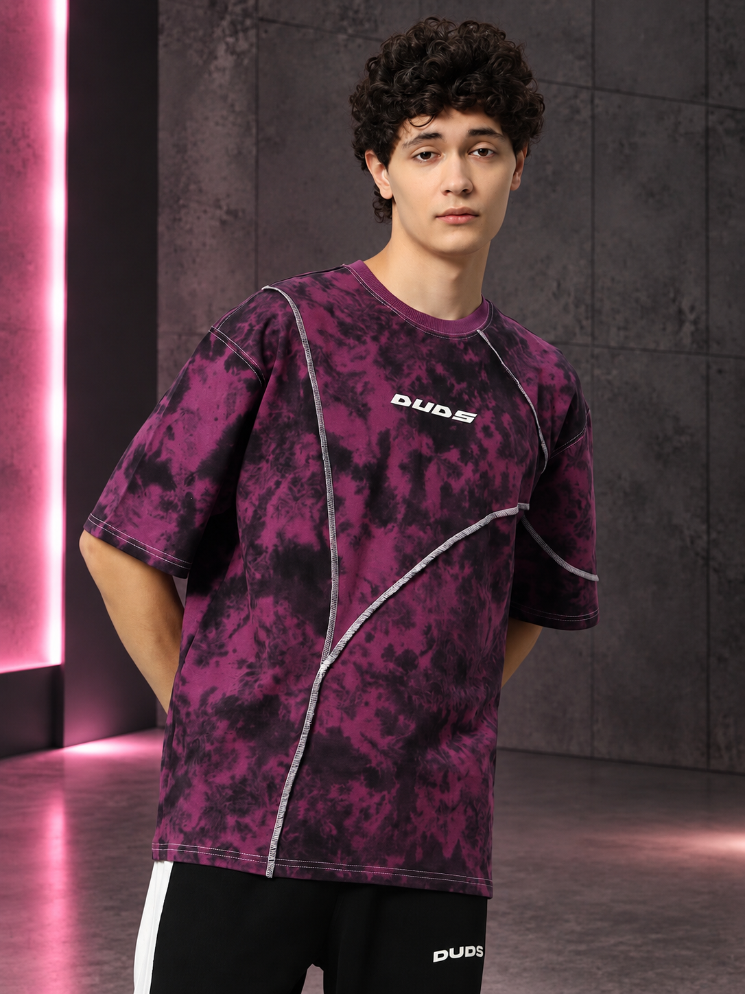 ICONIC TIE-DYE OVER-SIZED T-SHIRT PURPLE