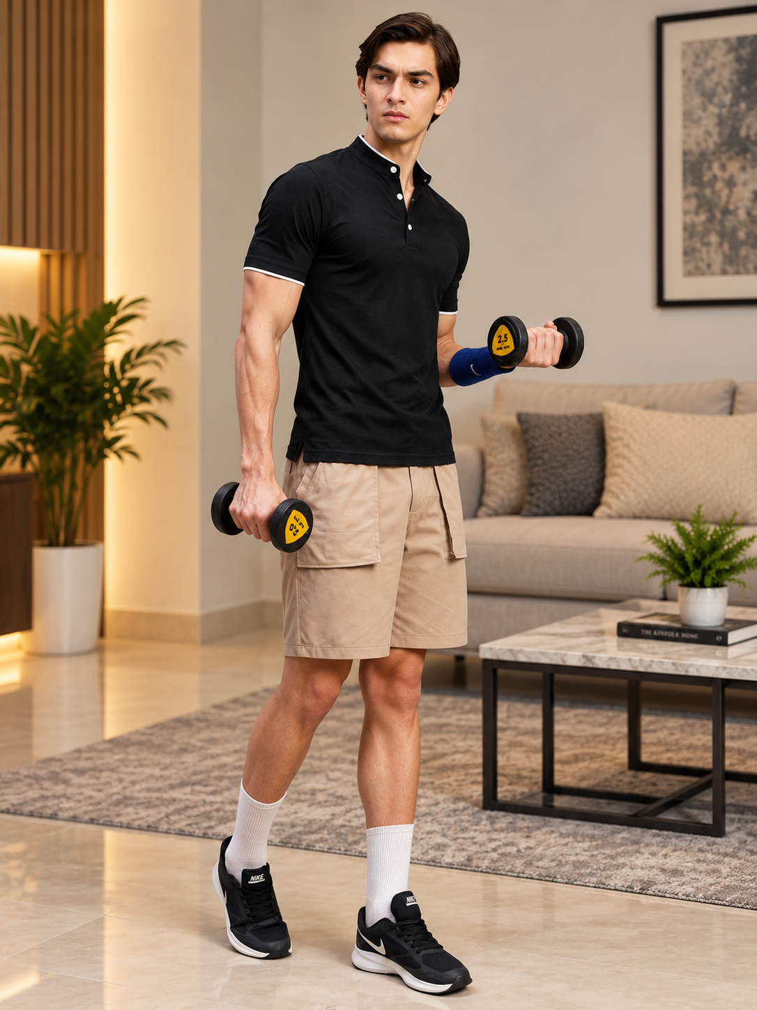 MANDARIN COLLAR POLO T-SHIRT BLACK