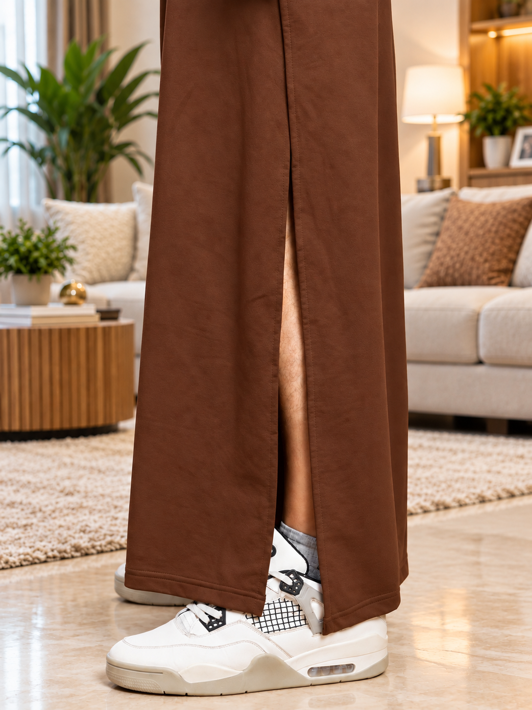 WIDE LEG FLOWY LOUNGE JOGGERS BROWN