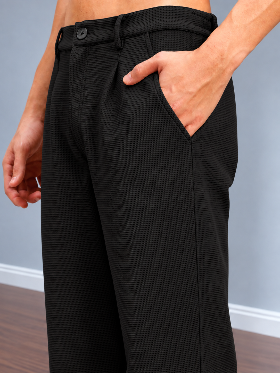 ANKLE FLEX FIT CASUAL PANTS BLACK