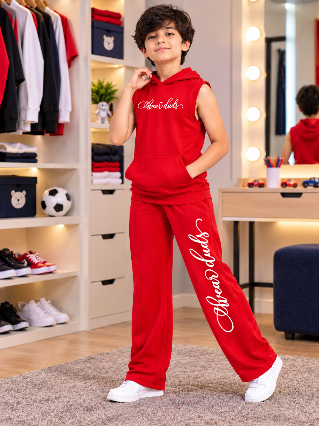 BUILDS FREEDOM SLEEVELESS HOODED CO-ORD FOR BOYS GIRLS RED
