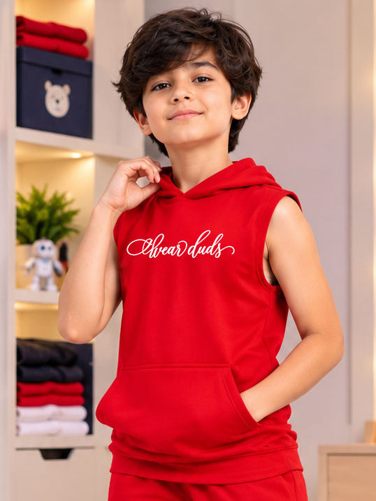 BUILDS FREEDOM SLEEVELESS HOODED T-SHIRT FOR BOYS GIRLS RED