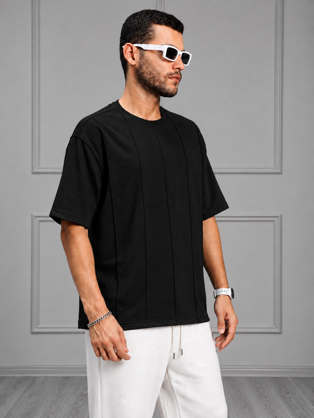 BOXY FIT PANELS OVERSIZED T-SHIRT BLACK